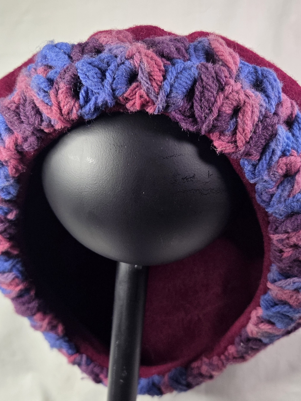 Crown Burgundy Wool Beret with Braided Purple, Blue & Pink Trim
